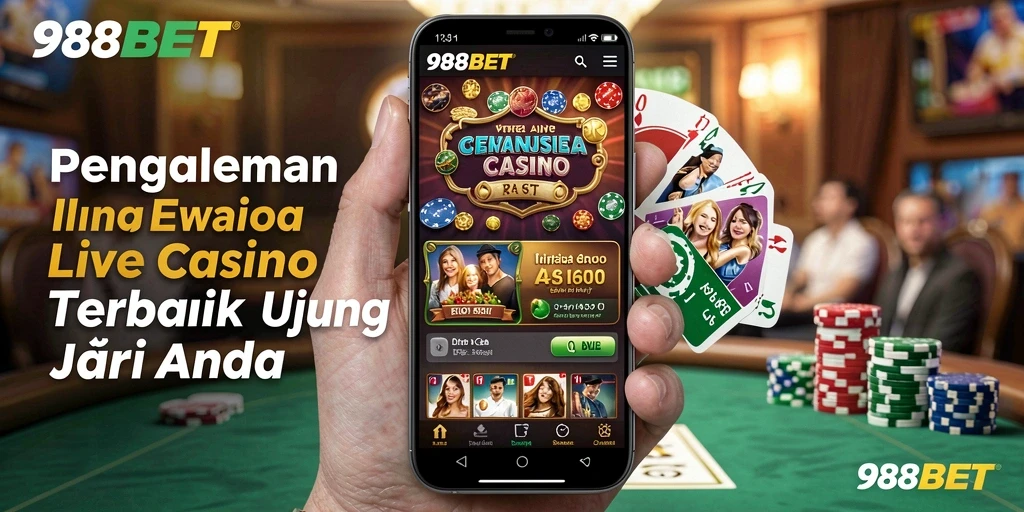 Screenshot gameplay menarik 988BET dengan dealer langsung dan suasana kasino.