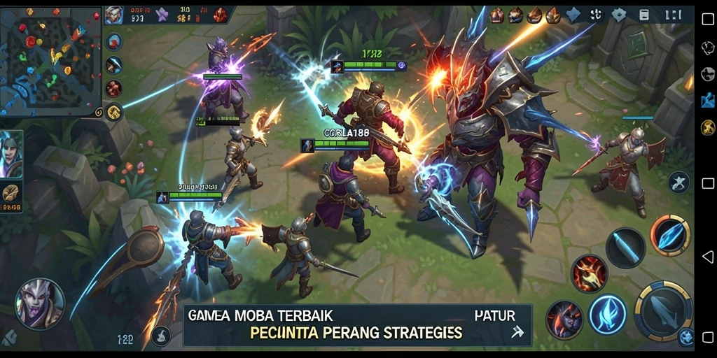 Tampilan seru dari pertempuran di CORLA188 dengan strategi MOBA.