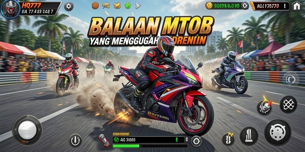 Tampilan gameplay balapan motor yang menegangkan dan spektakuler.