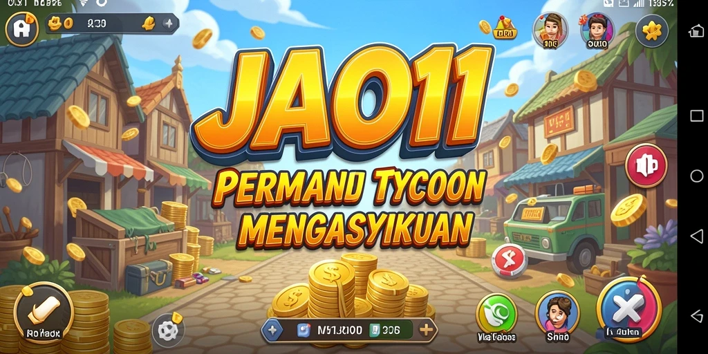 Screenshot utama gameplay JAGO11 menampilkan aktivitas membangun bisnis Tycoon.