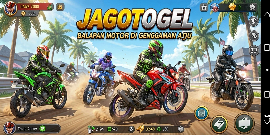 Tampilan gameplay menegangkan dalam balapan motor JAGOTOGEL.