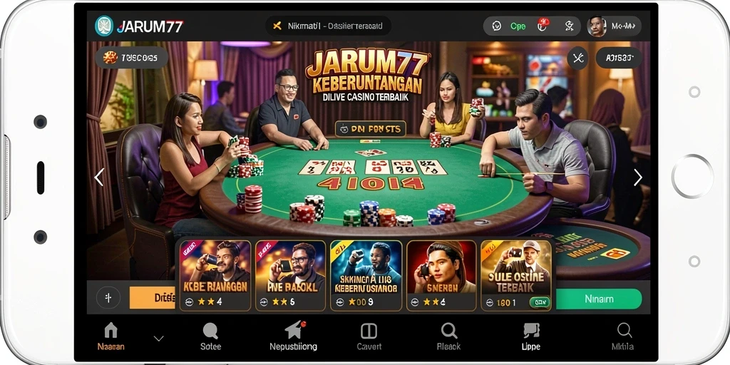 Tangkapan layar JARUM77 menampilkan dealer berpengalaman dalam aksi permainan Live Casino.