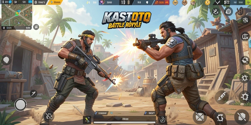 Tangkapan layar game KASTOTO dengan aksi Battle Royale yang intens.