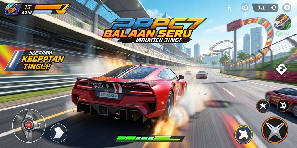 Tampilan gameplay intens di PCPC7 dengan mobil balap.