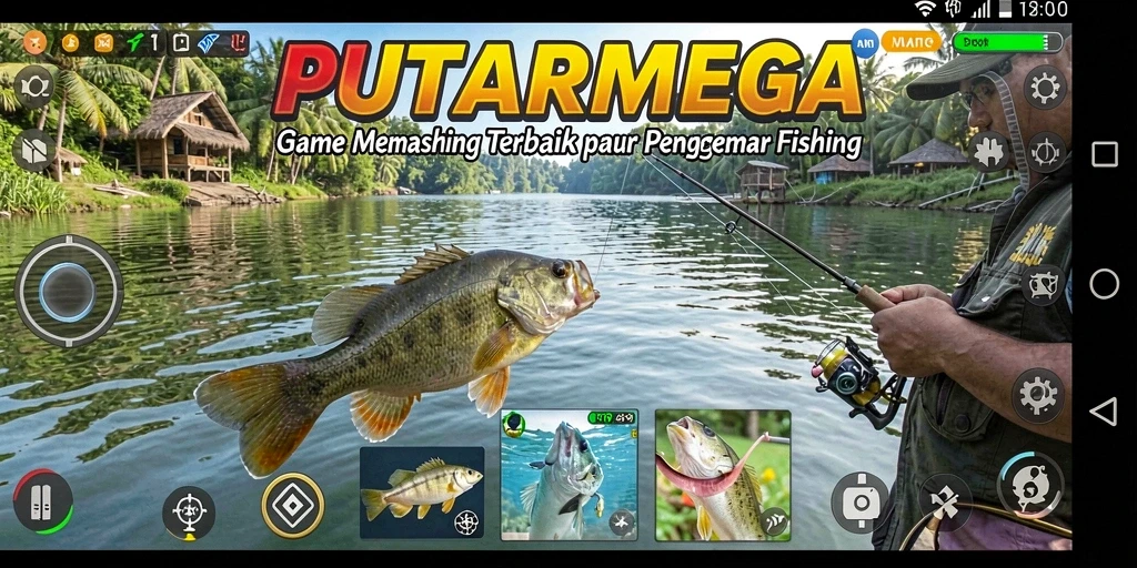 Tampilan gameplay PUTARMEGA dengan suasana memancing yang menenangkan.