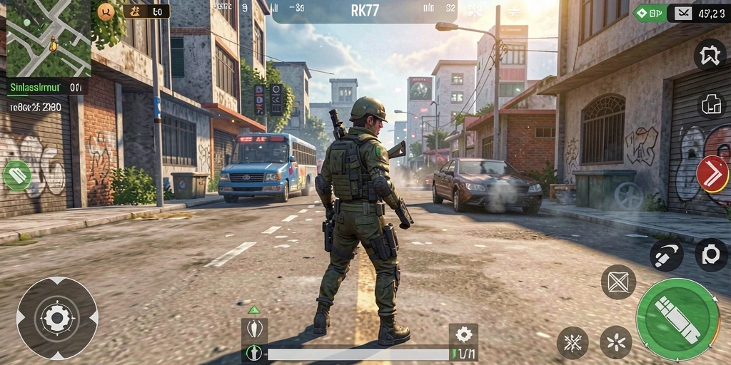 Tampilan gameplay RK77 yang imersif dan penuh warna.