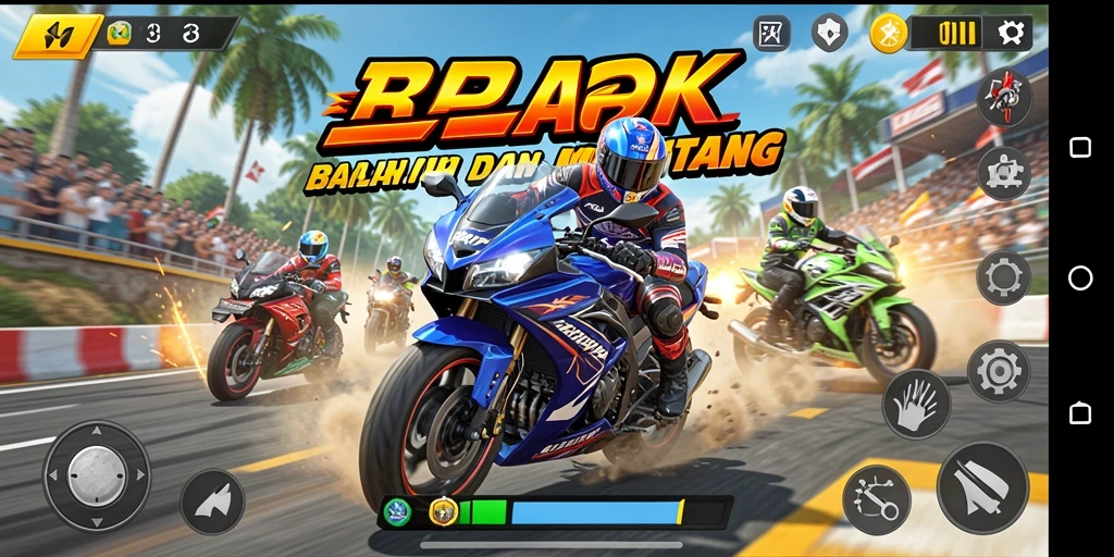 Screenshot RPOK memperlihatkan balapan motor yang intens dan penuh aksi.