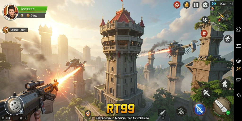 Screenshot gameplay RT99 dengan aksi Tower Defense yang mendebarkan.