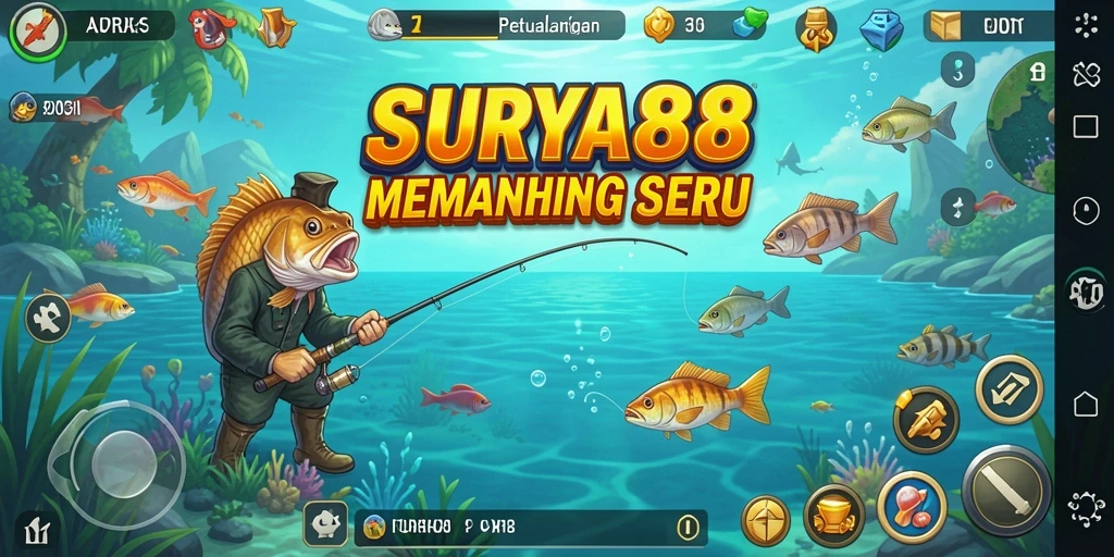 Tampilan gameplay SURYA88 dengan aksi memancing yang mendebarkan.