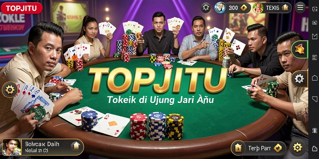 Screenshot utama <strong>TOPJITU</strong> menampilkan pemain yang sedang menikmati permainan poker dengan intens.